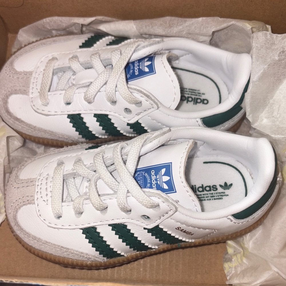 Adidas Kids White and Dark Green Sneakers